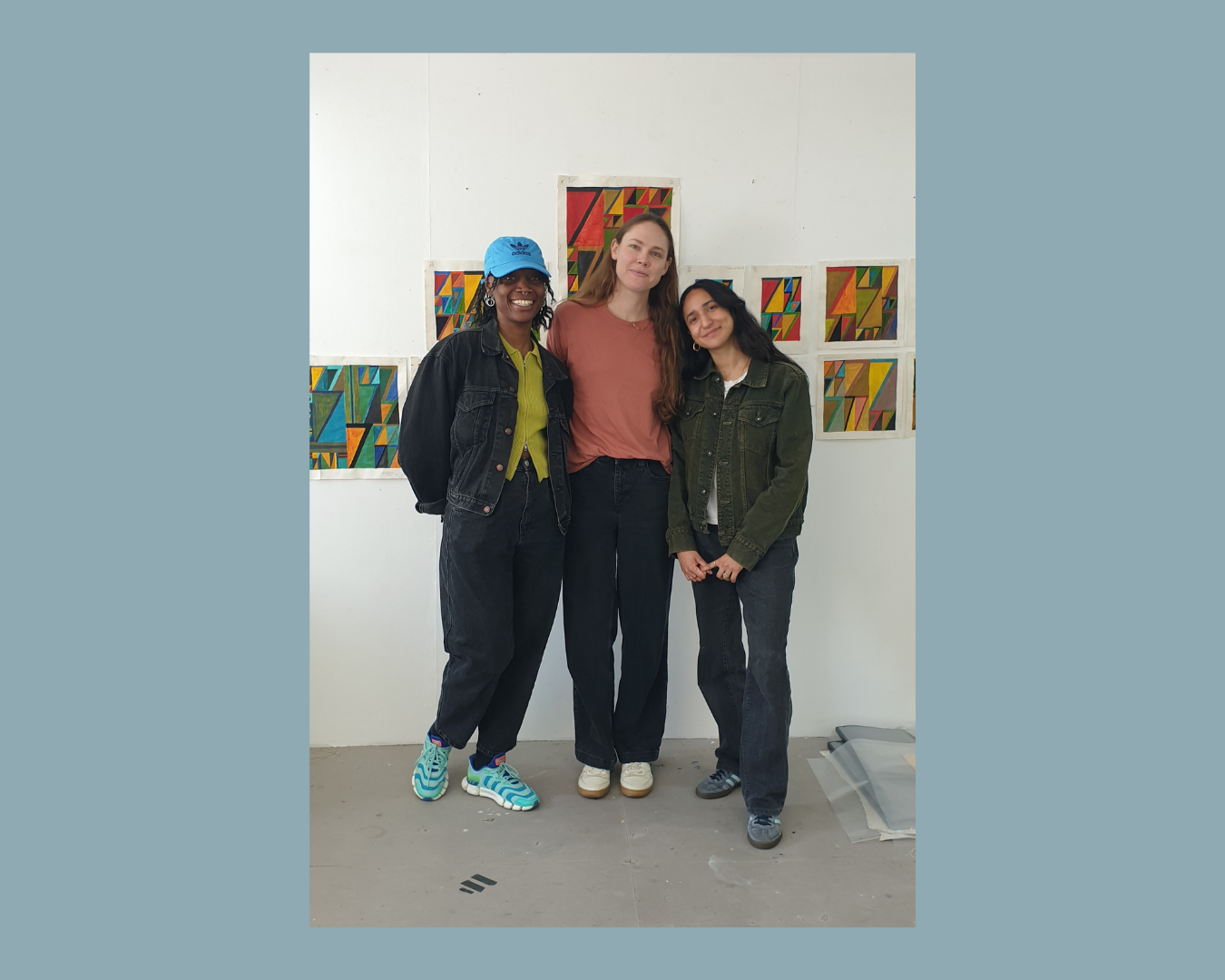 Yewande YoYo Odunubi, Jessica Taylor and Joanna Risvik in the studio of Irvin Pascal. Image by Irvin Pascal.