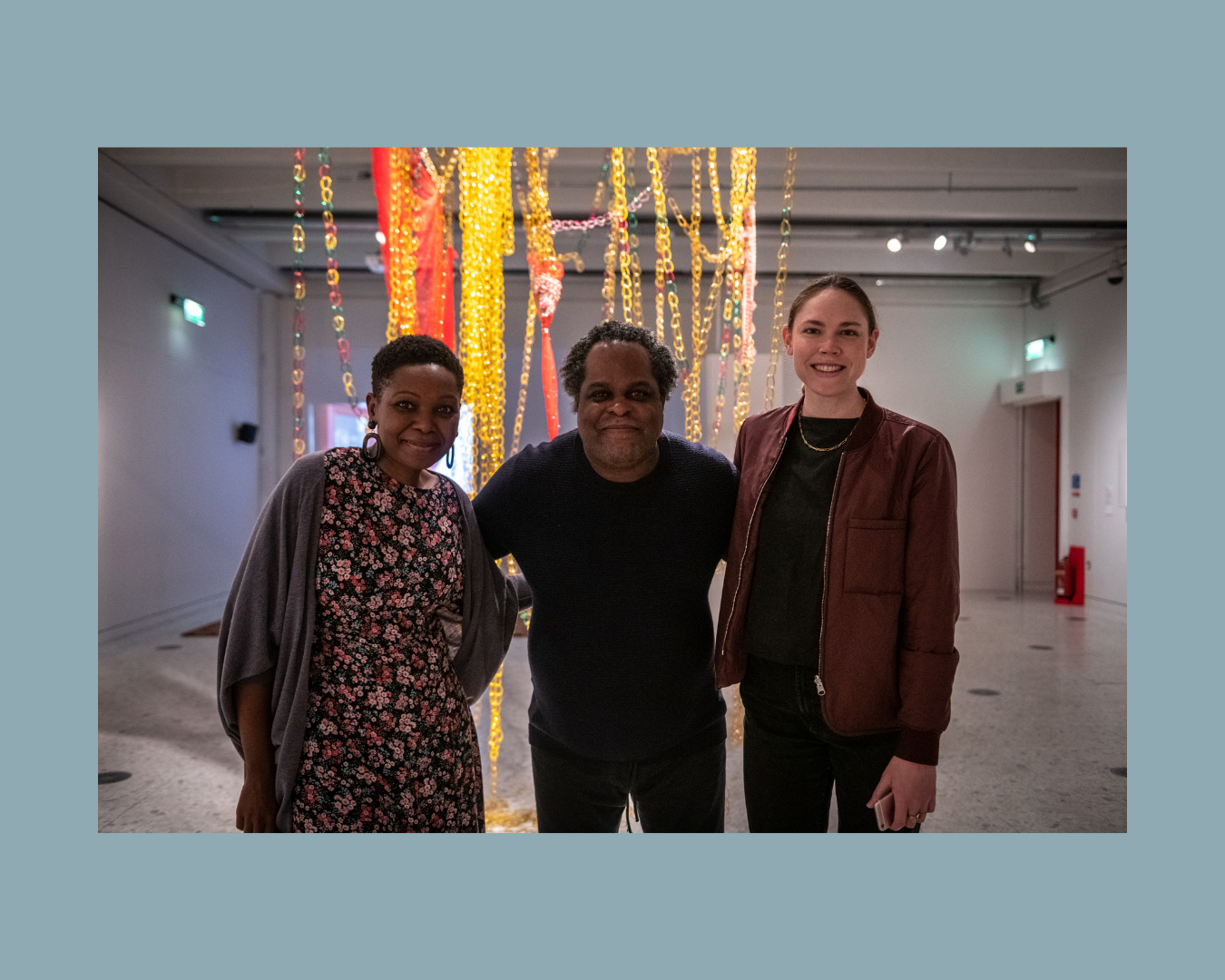 Sylvia Theuri, David A Bailey and Jessica Taylor at the opening of Thirteen Ways of Looking, a collaborative exhibition between ICF and The Herbert Art Gallery & Museum, curated by Sylvia during a fellowship with ICF and New Art West Midlands. Image by Garry Jones.